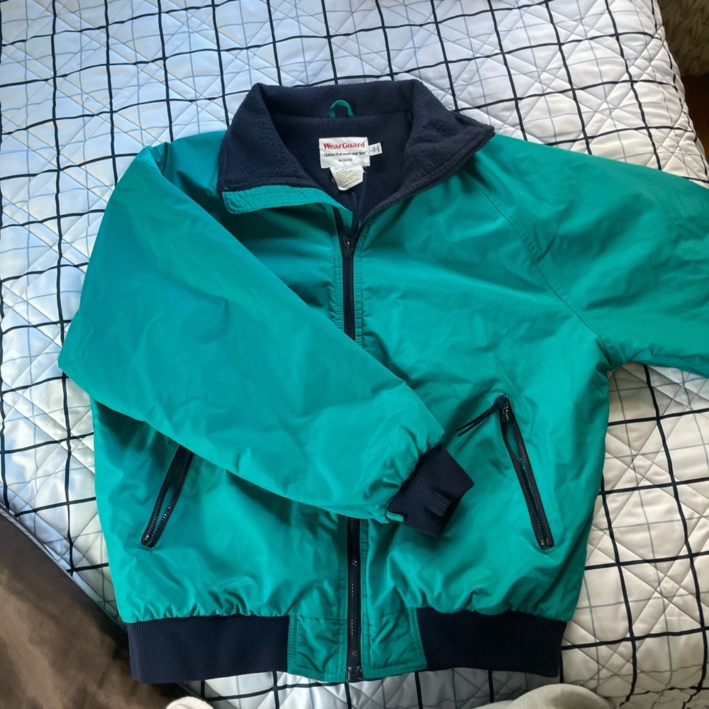 Teal Bomber Jacket with Navy Collar
